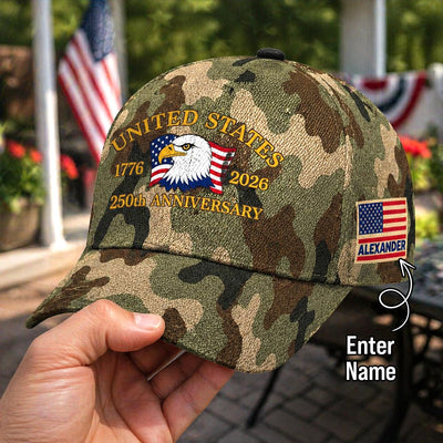 United States 250th Anniversary Eagle Nation Flag Printed Camo Pattern - Personalized Classic Cap