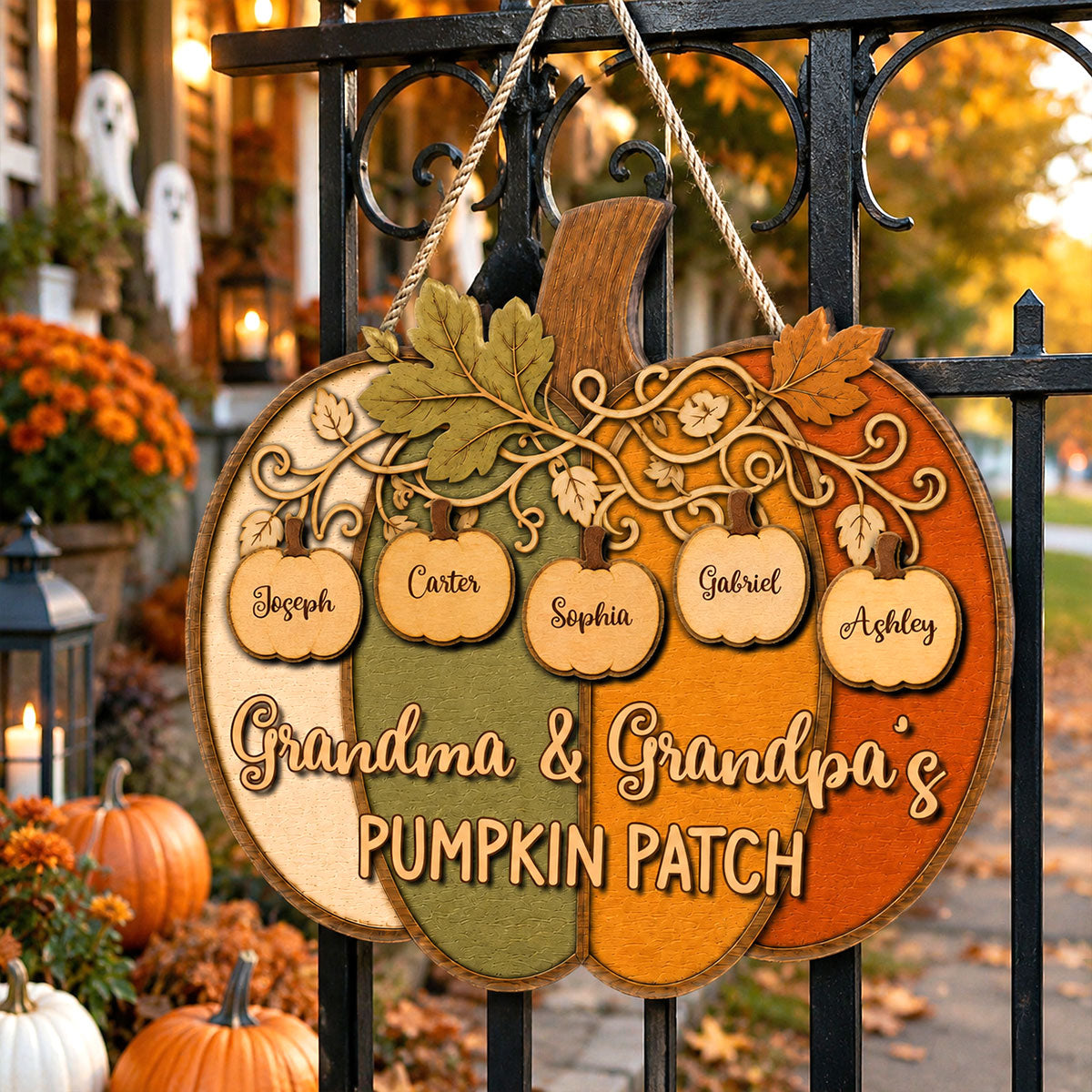 Grandma Grandpa Colorful Pumpkin 2D Flat - Personalized Wood Sign - Fall Season Decoration