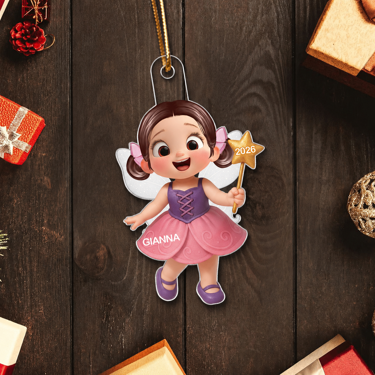 3D Effect Little Girl Mermaid Christmas Personalized Acrylic Ornament