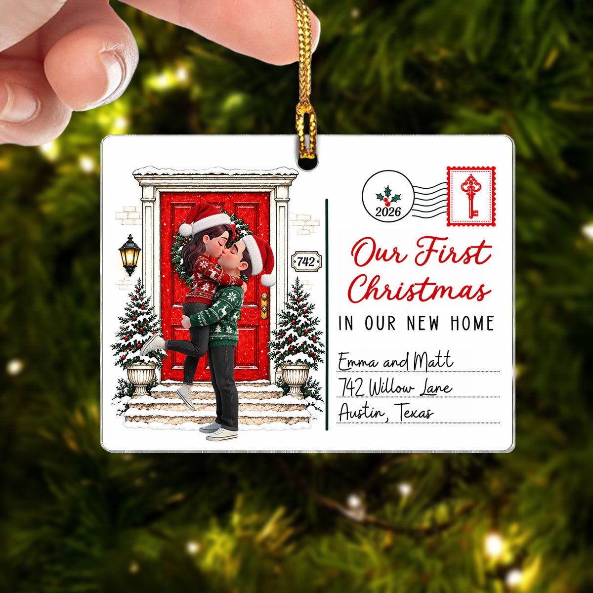 Our First Christmas In Our New Home Custom Couple & Address - Personalized Acrylic Ornament - Christmas Gift For Couples, Husband, Wife, New Homeowners