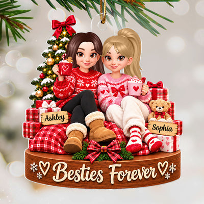 Besties Forever Custom Names Christmas Girls - Personalized Acrylic Ornament - Christmas Gift For Best Friends, Besties, BFF, Soul Sisters