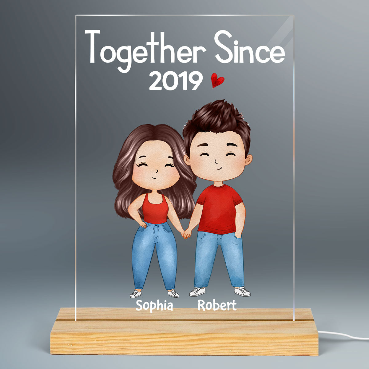 Watercolor Doll Couple Together Since Personalized Acrylic LED Lamp Night Light