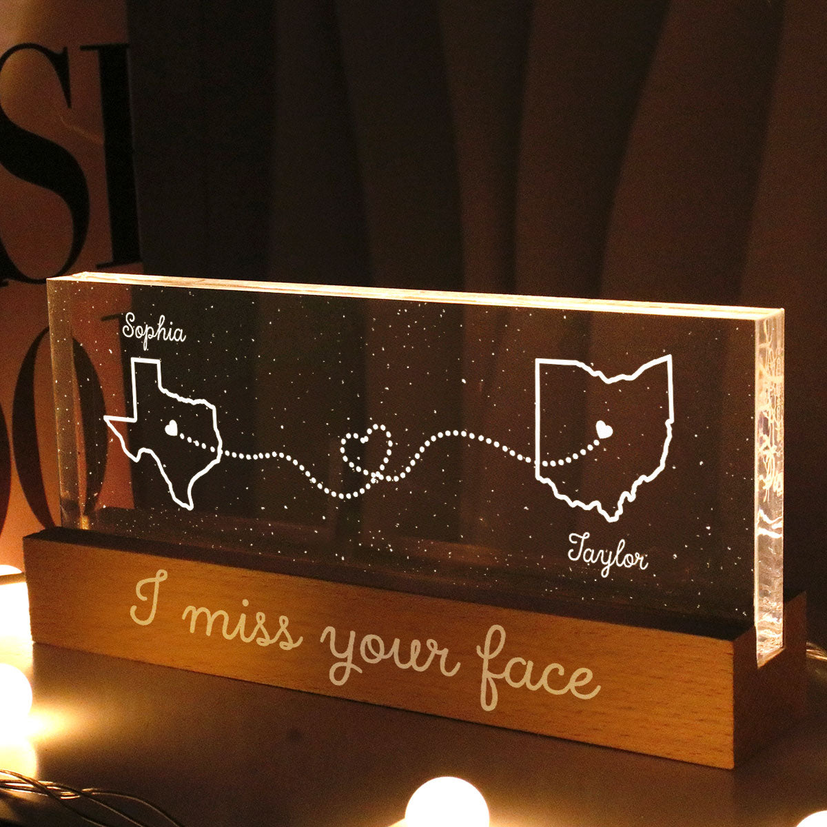 I Miss Your Face Long Distance Relationship Gift Couple Best Friend Personalized Block LED Night Light