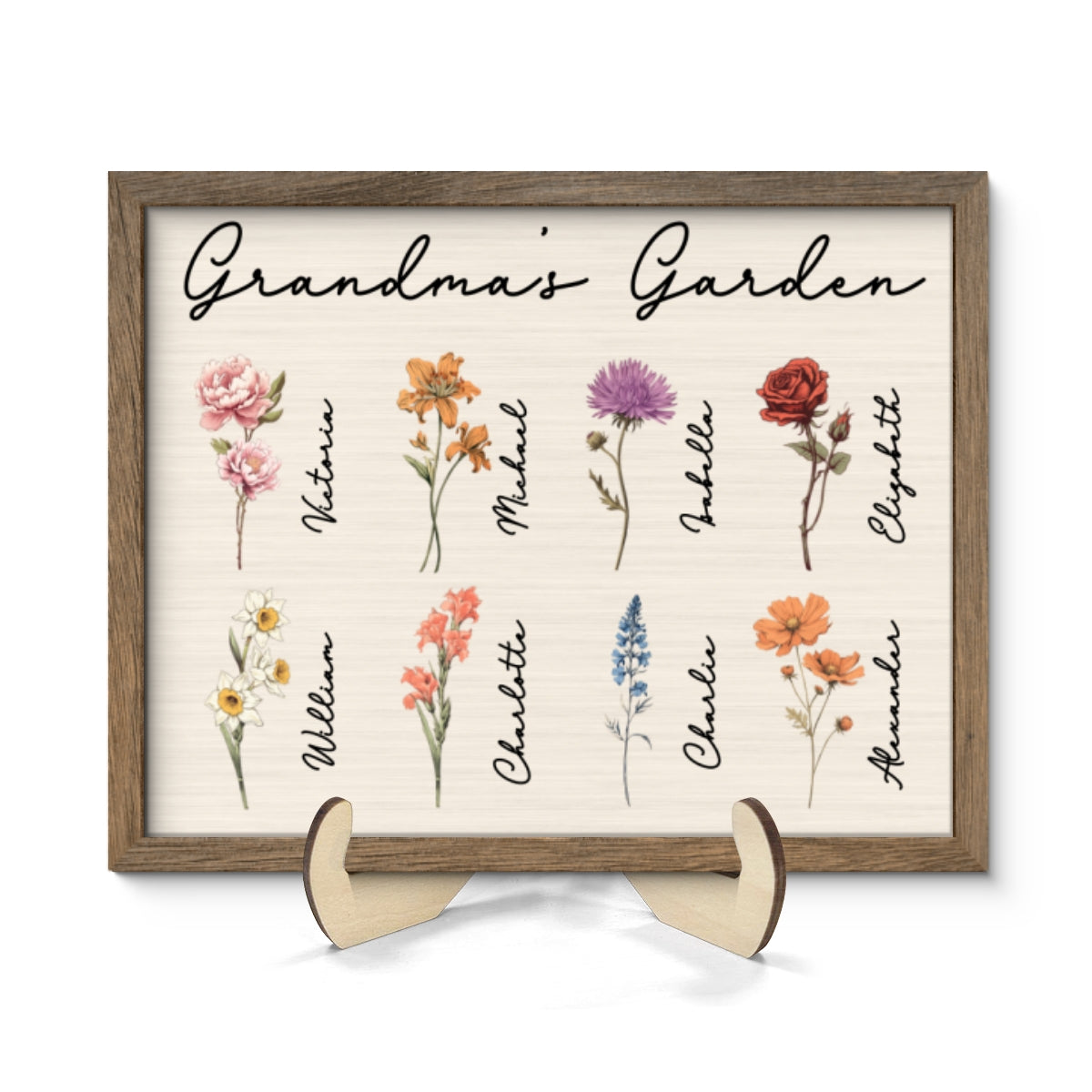 Grandma Mom Garden Vintage Birth Month Flowers Mother‘s Day Gift Personalized 2-Layer Wooden Plaque