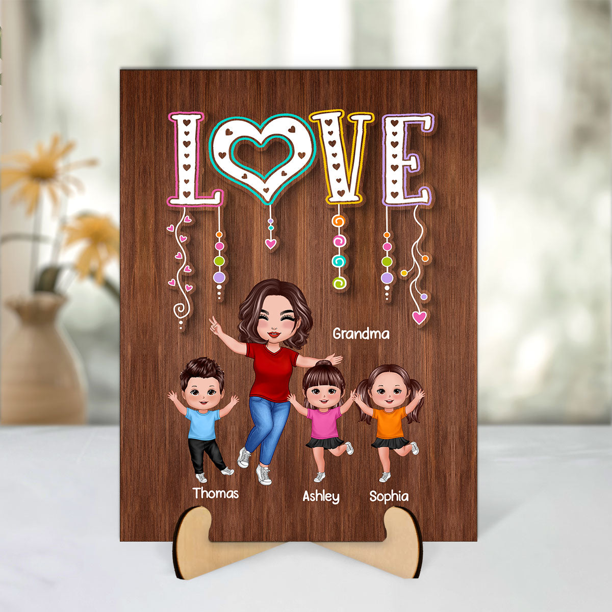 Happy Grandma Grandkids Love Personalized 2-Layer Wooden Plaque