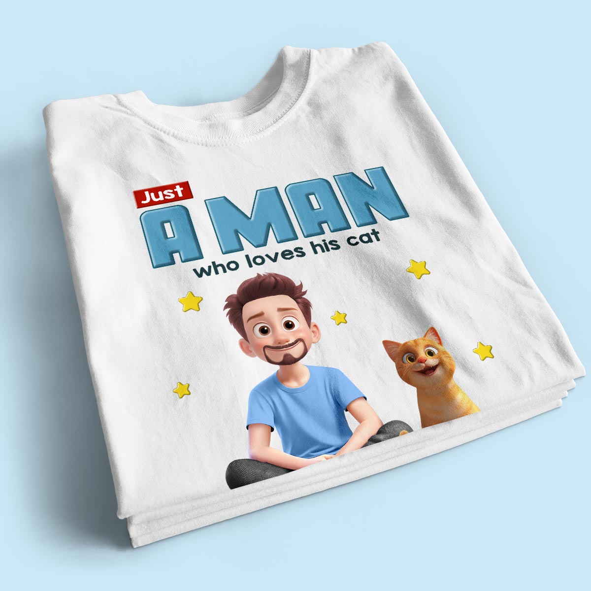 Just A Man Who Loves His Cat Cartoon Funny Cats Personalized Shirt, Birthday Gift, Father's Day Gift For Cat Dad