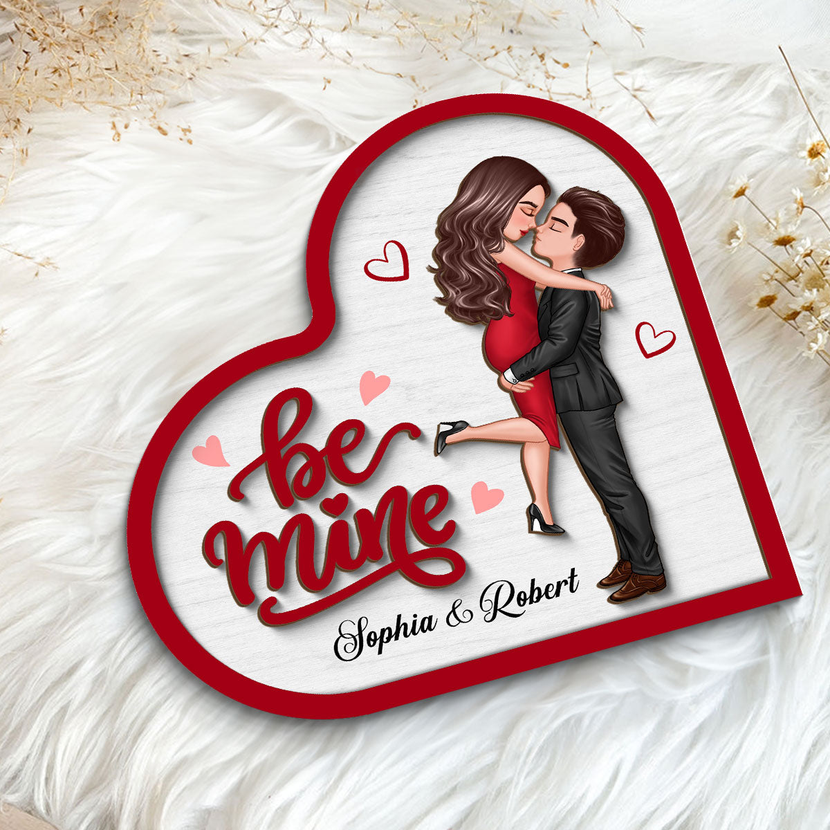 Be Mine Couple Hugging Kissing Valentine‘s Day Gift For Her Personalized 2-Layer Wooden Plaque