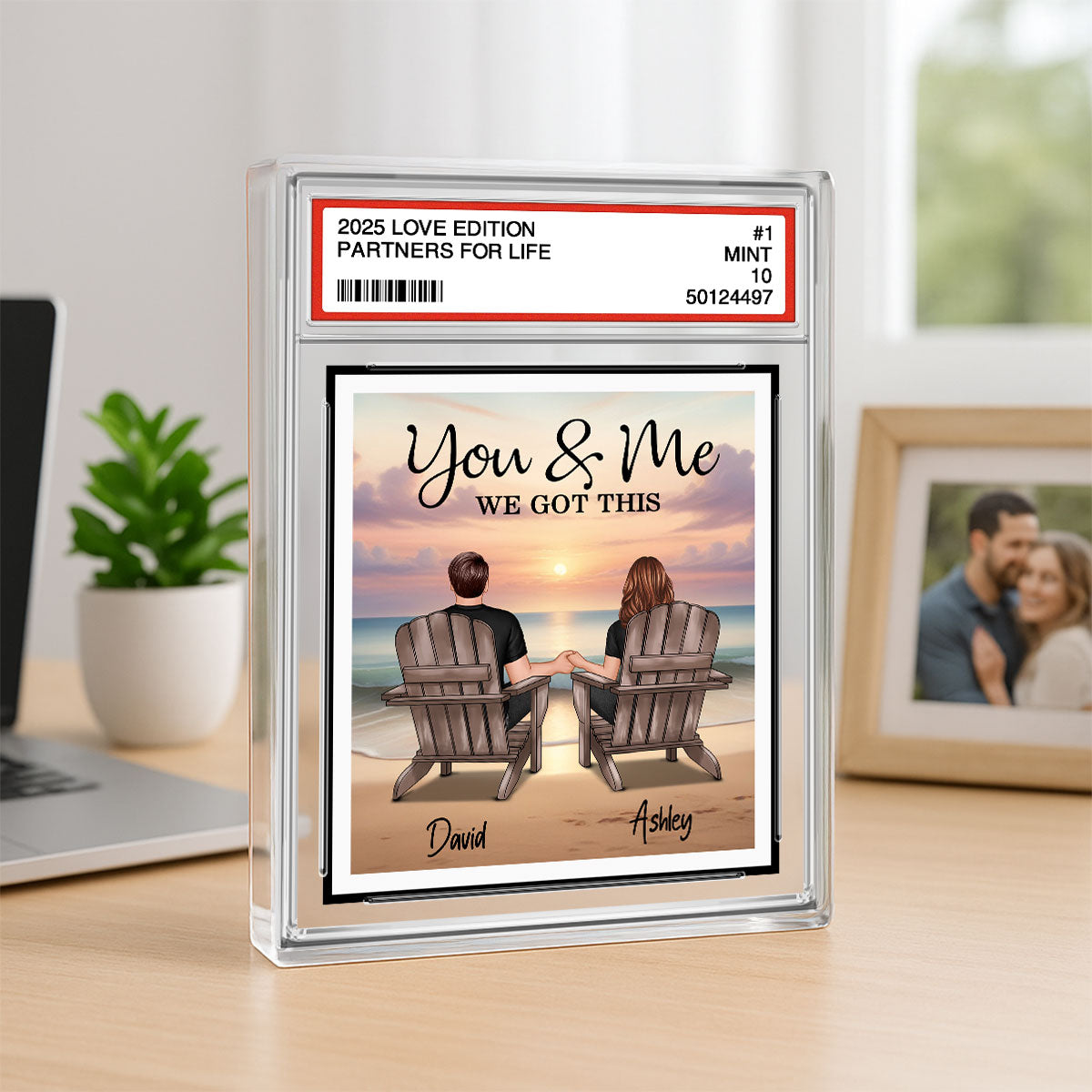 Couple Back View At Beach Trading Card Style Personalized Acrylic Block Plaque, Gift For Him, Gift For Her