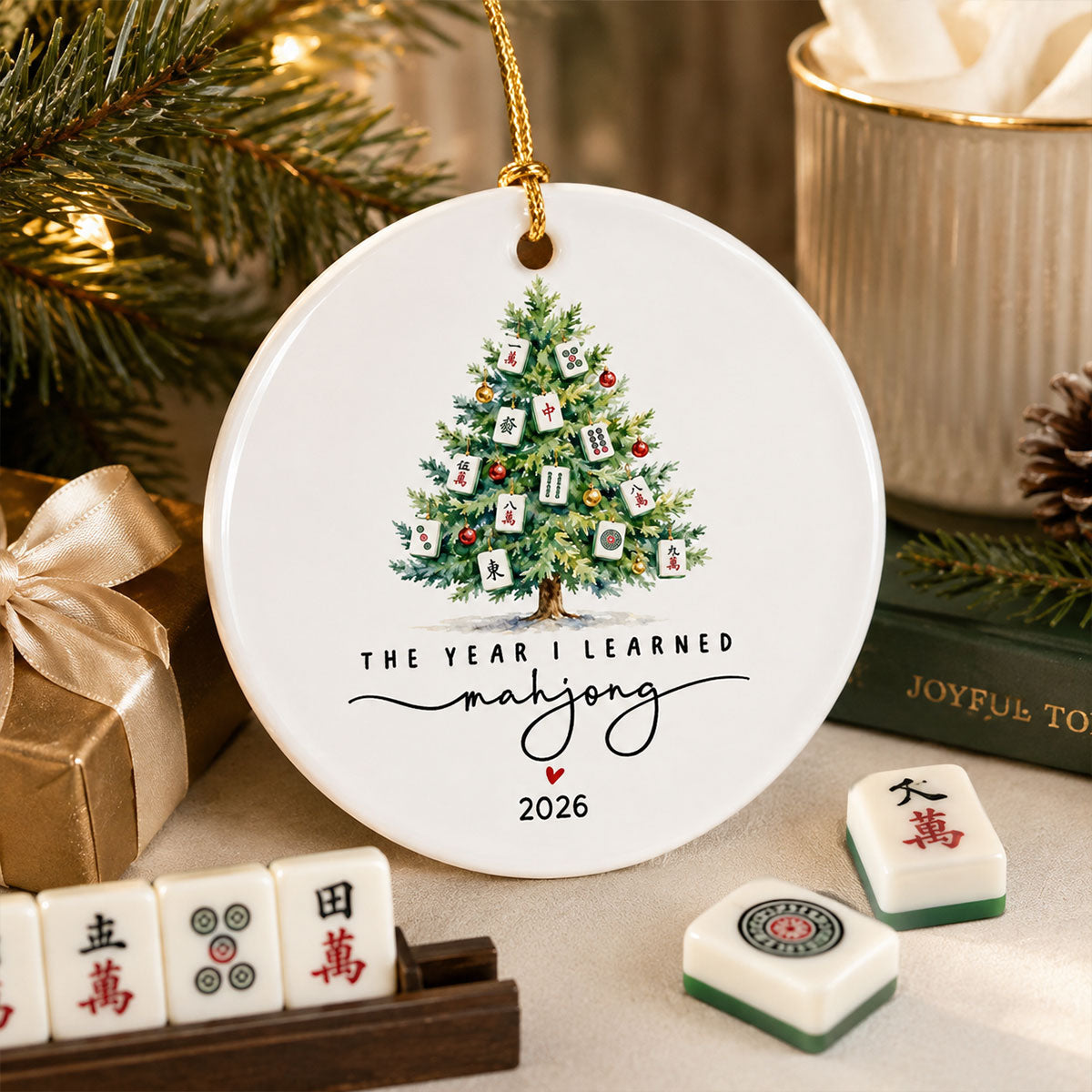 The Year I Learned Mahjong - Personalized Ceramic Ornament - Christmas Gift for Mahjong Club, Funny Mahjong Group Gift