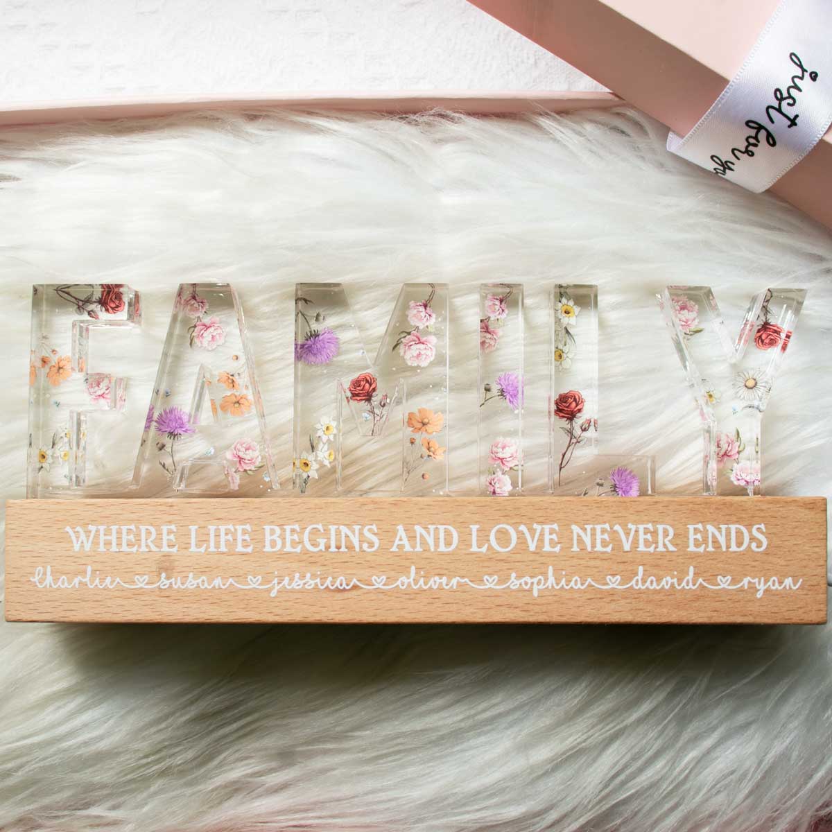 Family Whole Lot Of Love Birth Month Flower Personalized LED Night Light, Christmas Gift For Family, For Husband, Wife, Dad, Mom