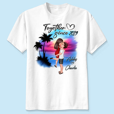 Couple Hugging Kissing Airbrushed Beach Scene Personalized Shirt