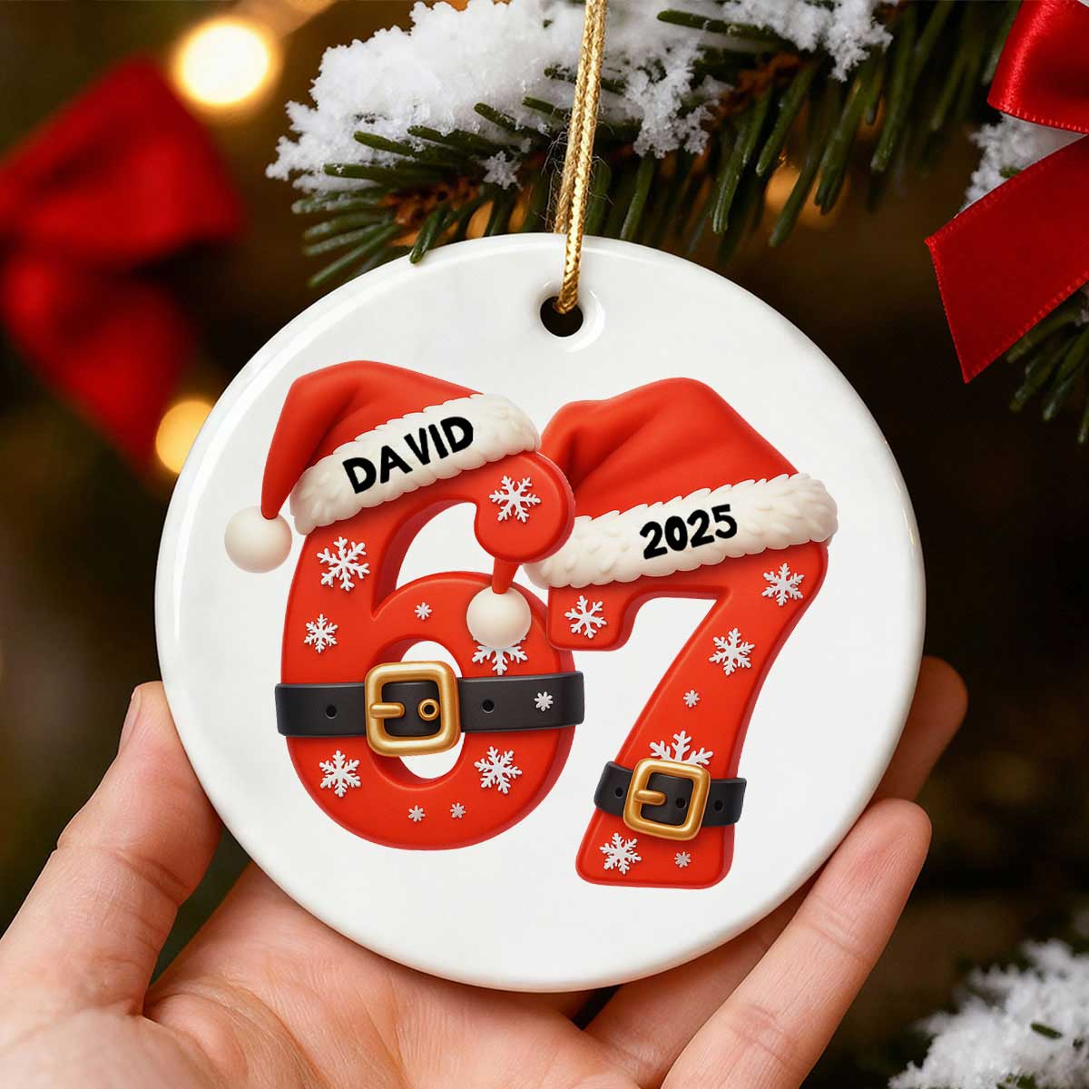 Custom Six Seven - Personalized Ceramic Ornament - Teen Slang Funny Tree Decor, Funny Teen Grandkid Gift