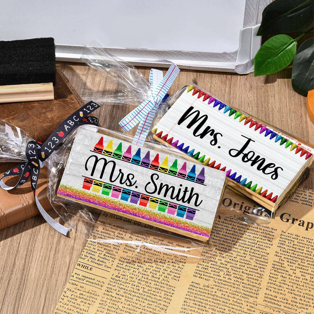 Teacher Pencil Glitter Pattern Personalized Teacher Whiteboard/Chalkboard Eraser with Marker, Teacher Appreciation Gifts, Back-to-School Teacher Gift Set