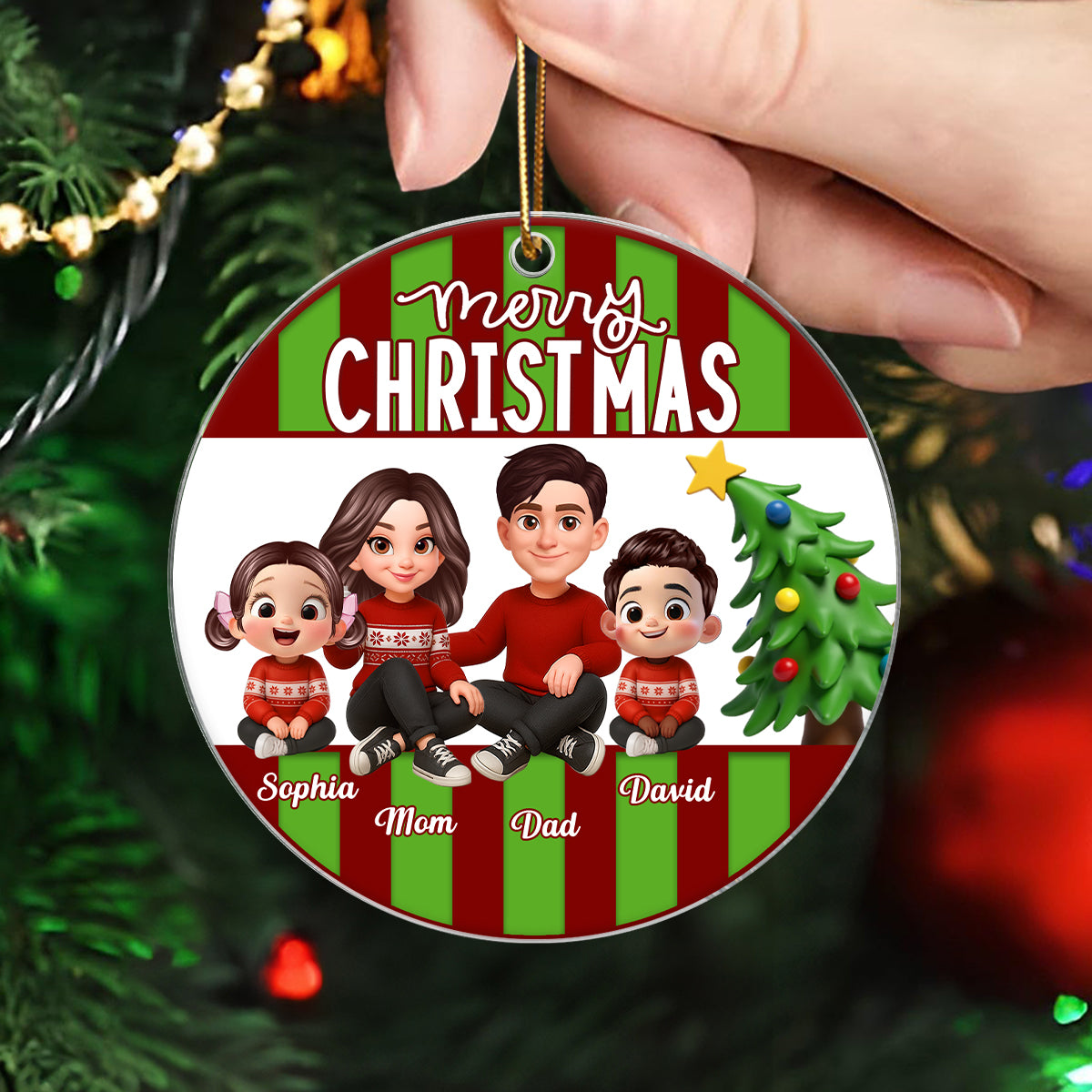Merry Christmas Family Sitting 2025 Personalized Acrylic Ornament, Christmas Decor for Family