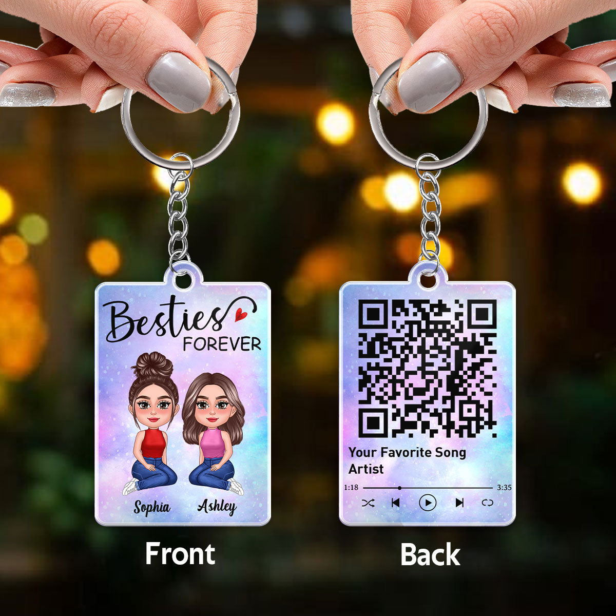 Pretty Doll Besties Sister Forever Favorite Song Scannable QR Code Personalized Acrylic Keychain