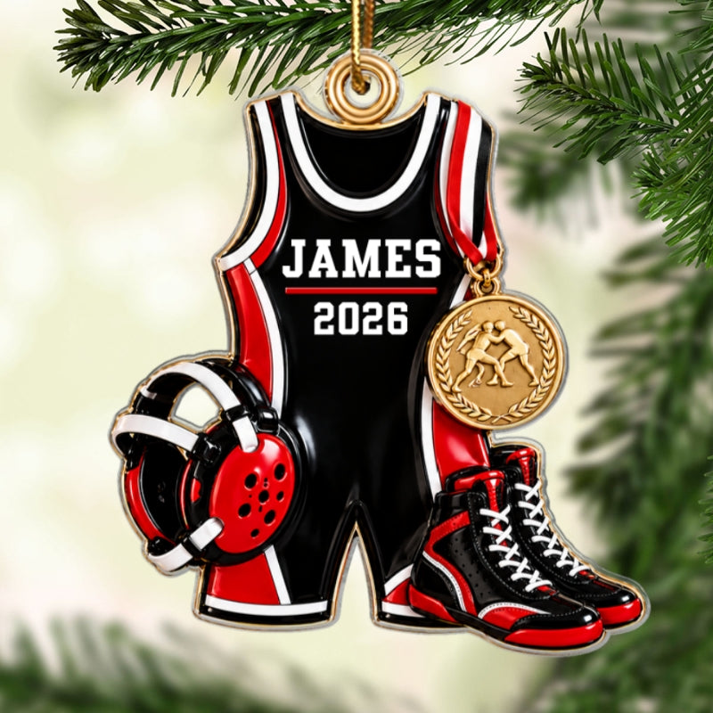 Wrestling Things Custom Name 2D Flat Printed - Personalized Acrylic Ornament - Gift For Son, Wrestling Keepsake, Wrestling Lovers Gift