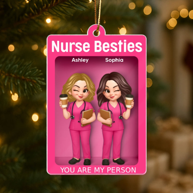 Nurse Besties 3D Effect Toy Box Action Figure - Personalized Acrylic Ornament - Christmas Gift For Coworkers
