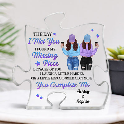 Front View Besties The Day I Met You Personalized Puzzle Acrylic Block Plaque