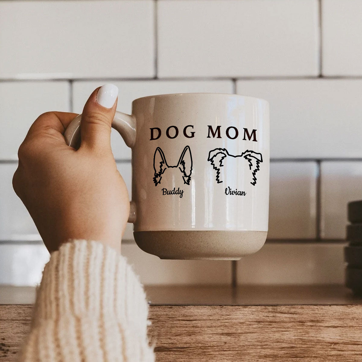 Dog Mom Dog Head Outline Personalized Pottery Mug, Gift for Dog Mom