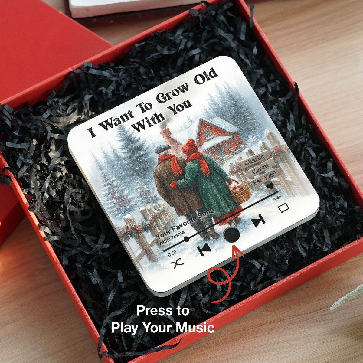 Winter Eternal Love Couple Growing Old Together Personalized Music Fridge Magnet, Heartfelt 2025 Gift, Anniversary Christmas Gift For Couple