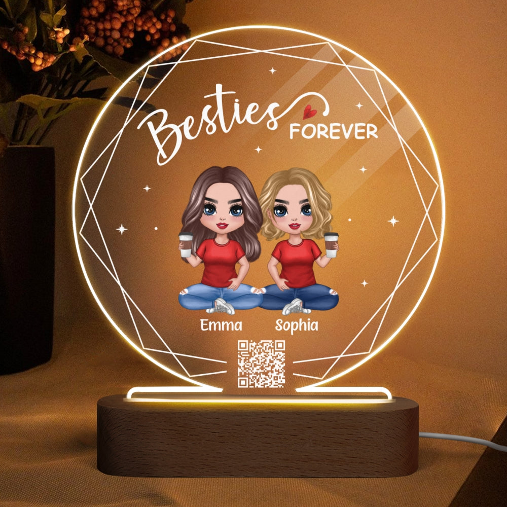 Hexagon Frame Doll Besties Sitting Personalized Circle Acrylic Plaque LED Night Light
