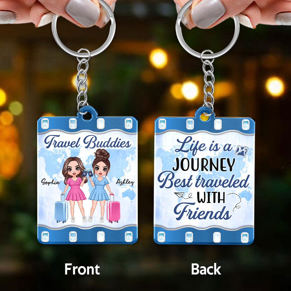 Travel Besties Personalized Acrylic Keychain