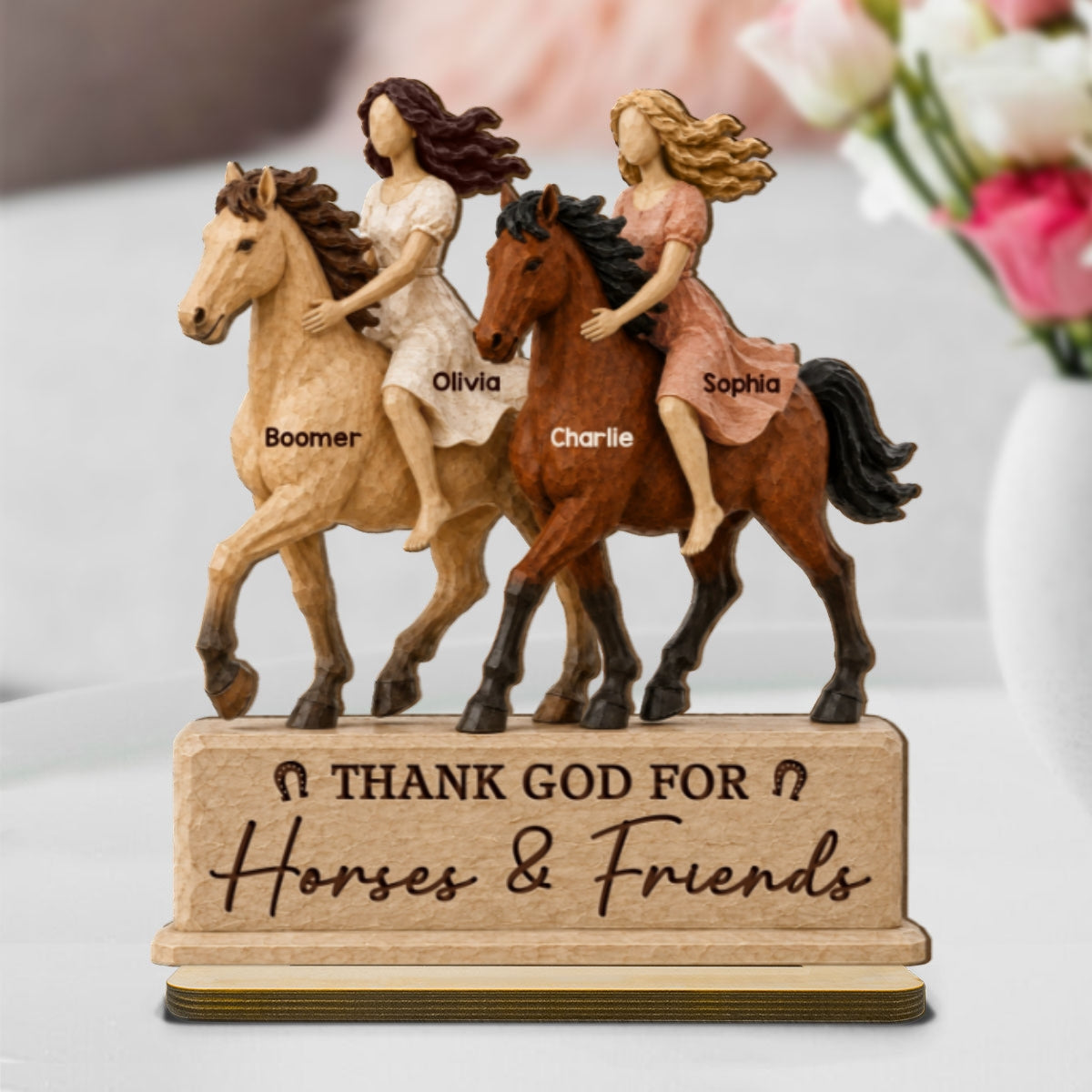 Horse Riding Besties 2D Flat Printed - Personalized 2-Layered Wooden Plaque - Friendship Keepsake For Horse Lovers