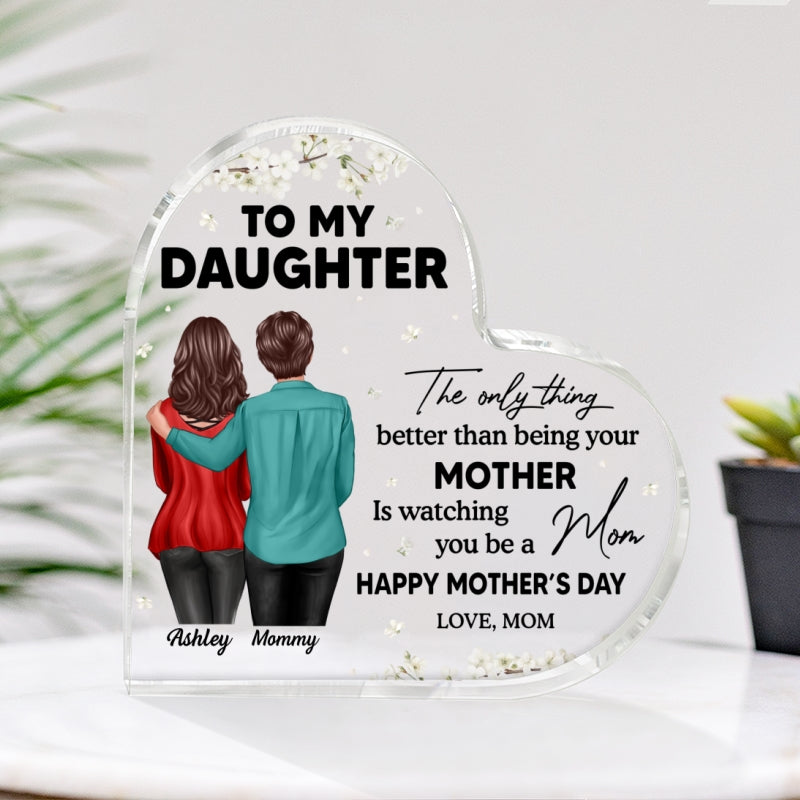 To My Daughter From Mom Happy Mother's Day Floral Personalized Heart Acrylic Block Plaque, Gift For Daughter