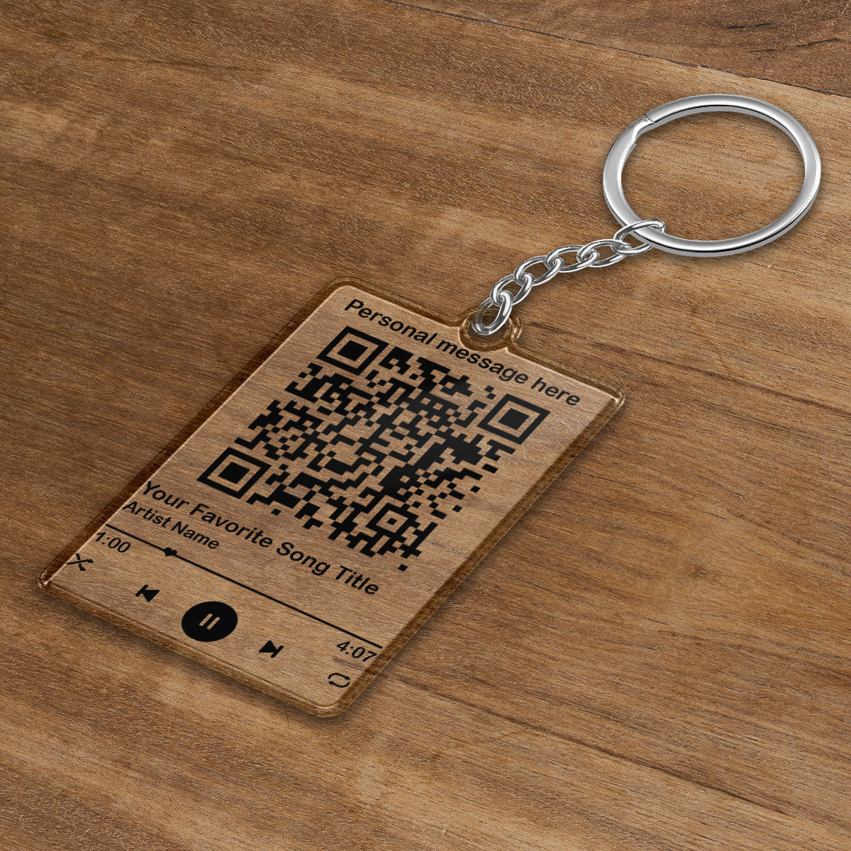 Favorite Song & Message Scannable QR Code Personalized Acrylic Keychain