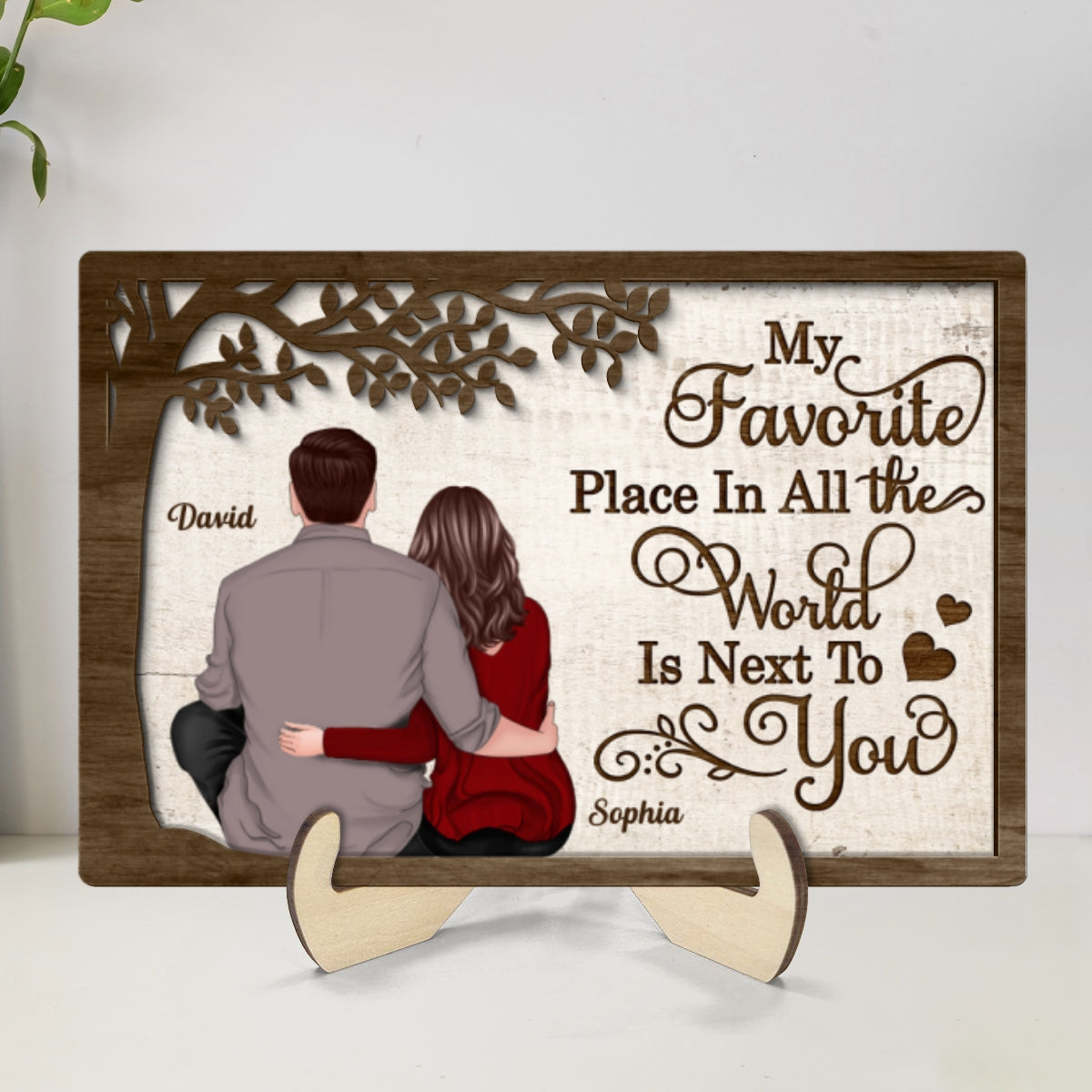 My Favorite Place In All The World Couple Personalized 2-Layer Wooden Plaque, Valentine‘s Day Gift For Him, For Her