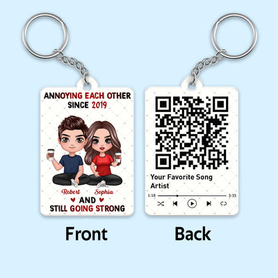Hearts Pattern Doll Couple Sitting Favorite Song Scannable QR Code Personalized Acrylic Keychain