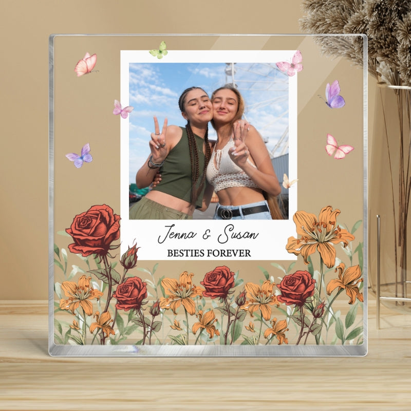 Personalized Photo Acrylic Block Plaque Birth Month Flower, Bestie Gifts, Christmas Gift for Friend, Friendship, Soul Sisters