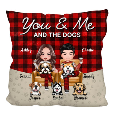 Couple And The Dogs Checkered Personalized Pillow (Insert Included)