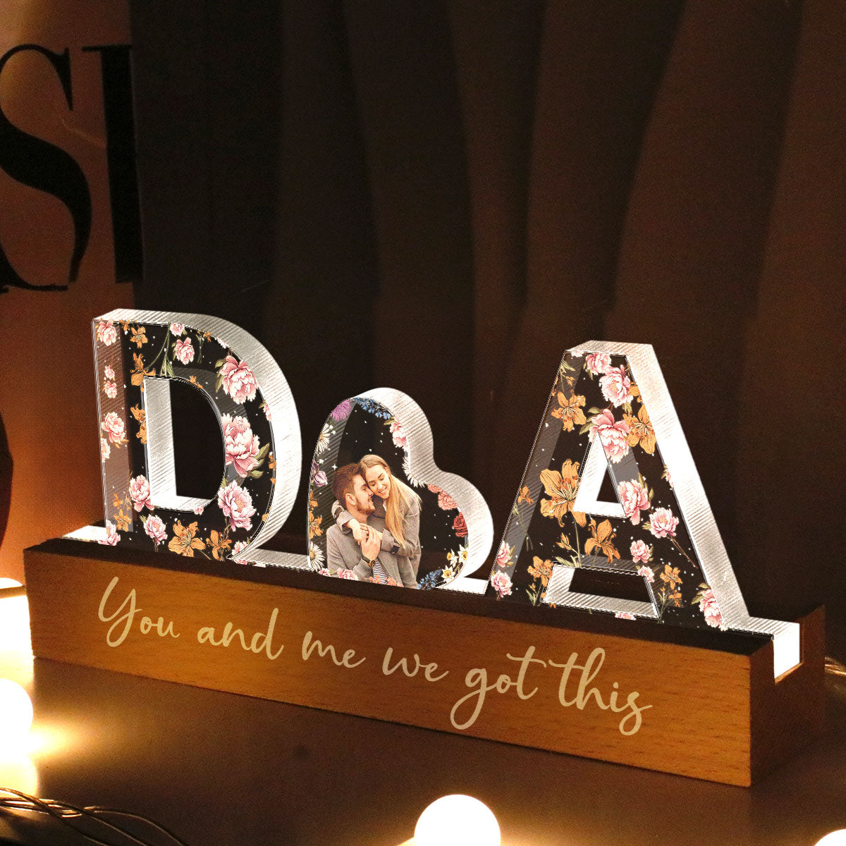 Initial Letters Couple Birth Month Custom Flower Printed LED Night Light, Anniversary  Gift for her & for him, Photo Upload