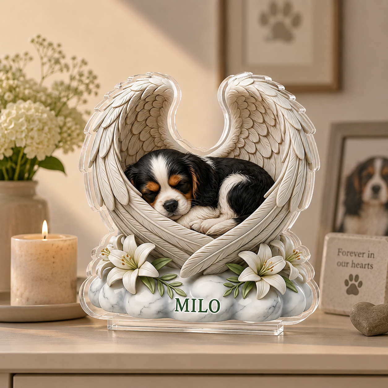 Custom Dog Cat Angel Wings - Personalized Acrylic Block Plaque - Heartfelt Pet Memorial Gift