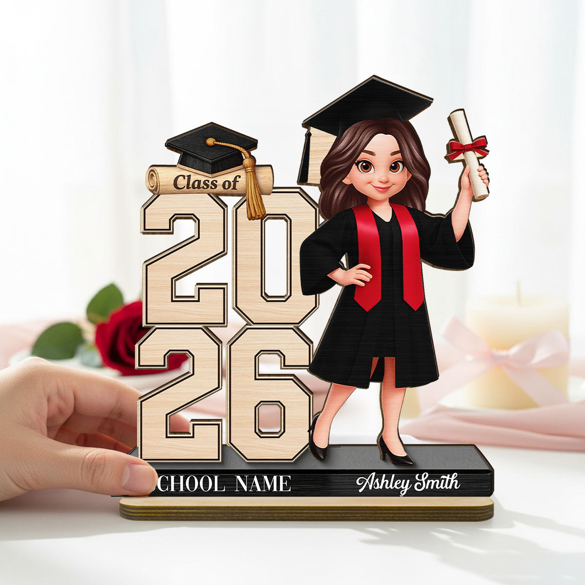 Class Of 2026 2027 Senior 2D Flat - Personalized 2-Layered Wooden Plaque - Graduation Gift For Graduates, Daughter, Son