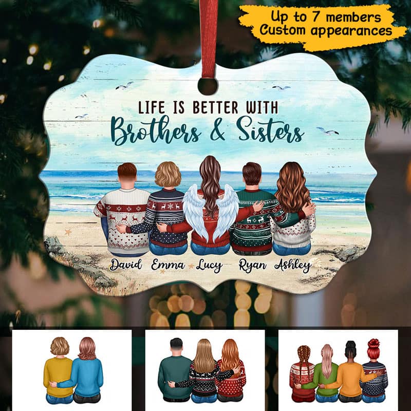Beach Landscape Life Is Better With Brothers Sisters Siblings Personalized Christmas Ornament