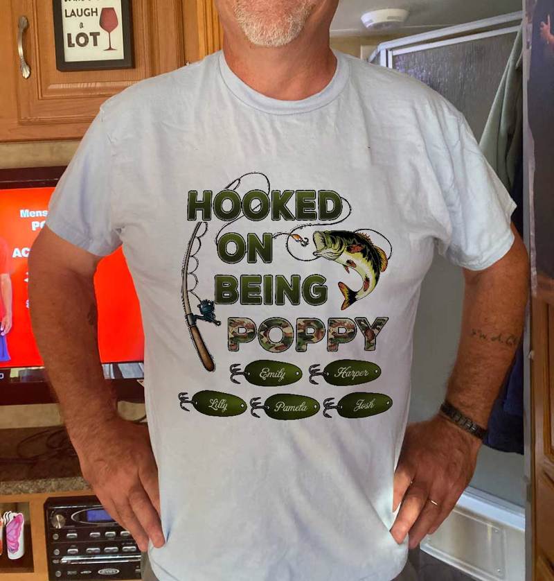 Hooked On Being Grandpa Papa Fishing Camouflage - Personalized Shirt - Gift For Proud American Dad, Grandpa