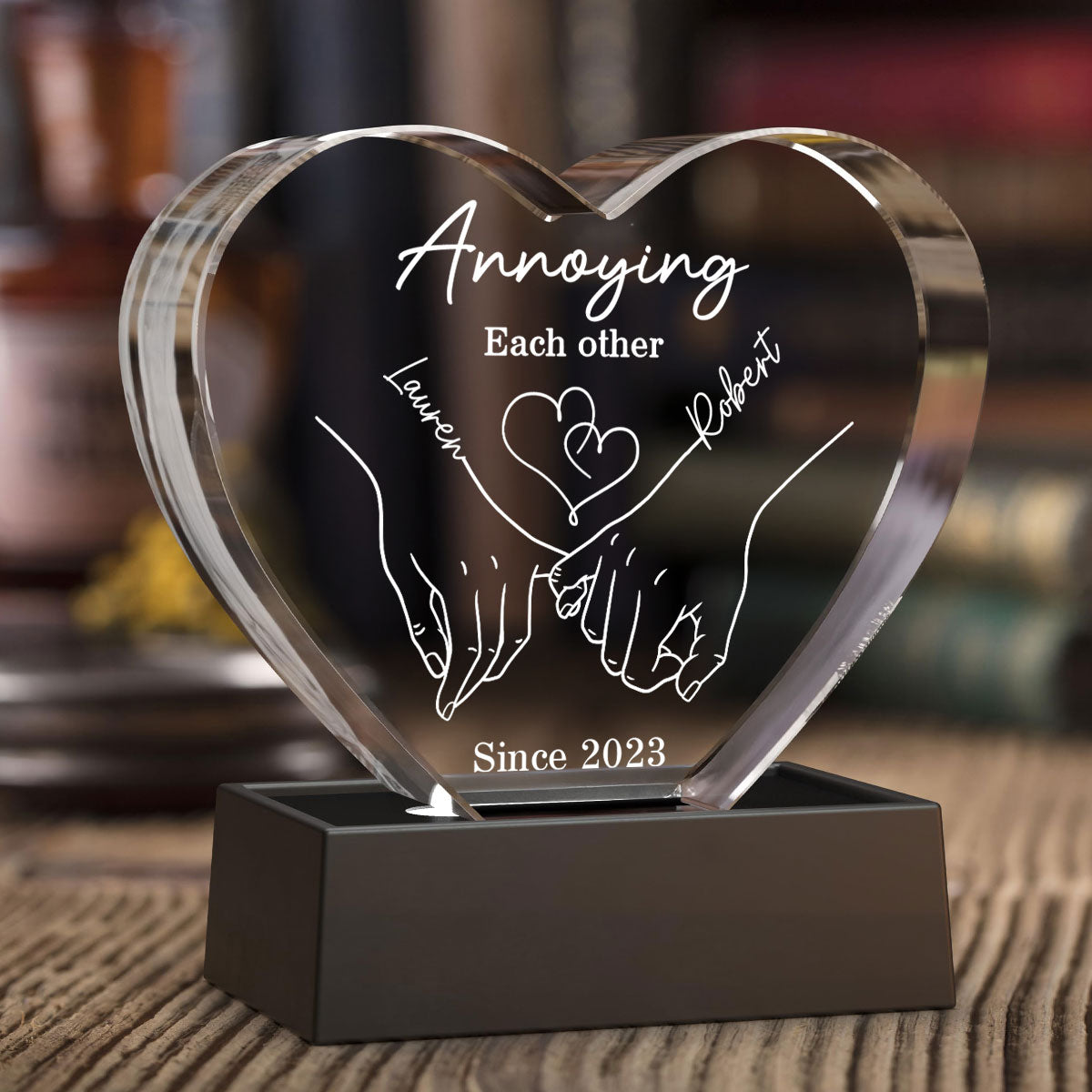 Couple Holding Hands Outline Personalized Premium Crystal Heart LED, Valentines Day Gift, Anniversary Gift for Him, for Her
