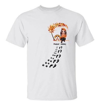 Life Is Better With Dogs Fall Season Woman & Cute Watercolor Dog Under Tree Personalized Shirt