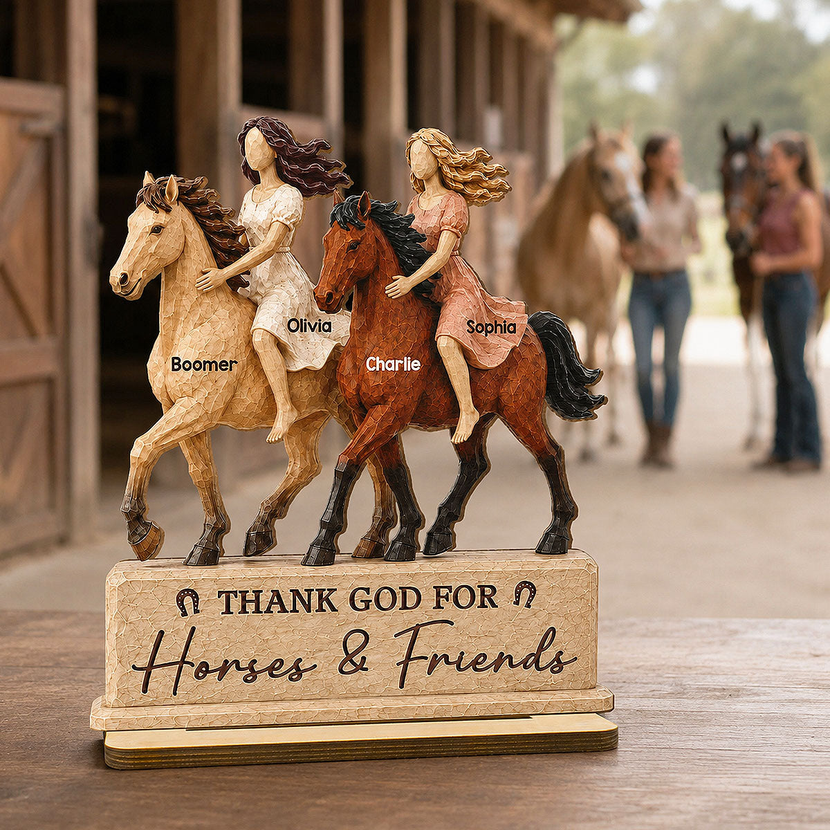 Horse Riding Besties 2D Flat Printed - Personalized 2-Layered Wooden Plaque - Friendship Keepsake For Horse Lovers