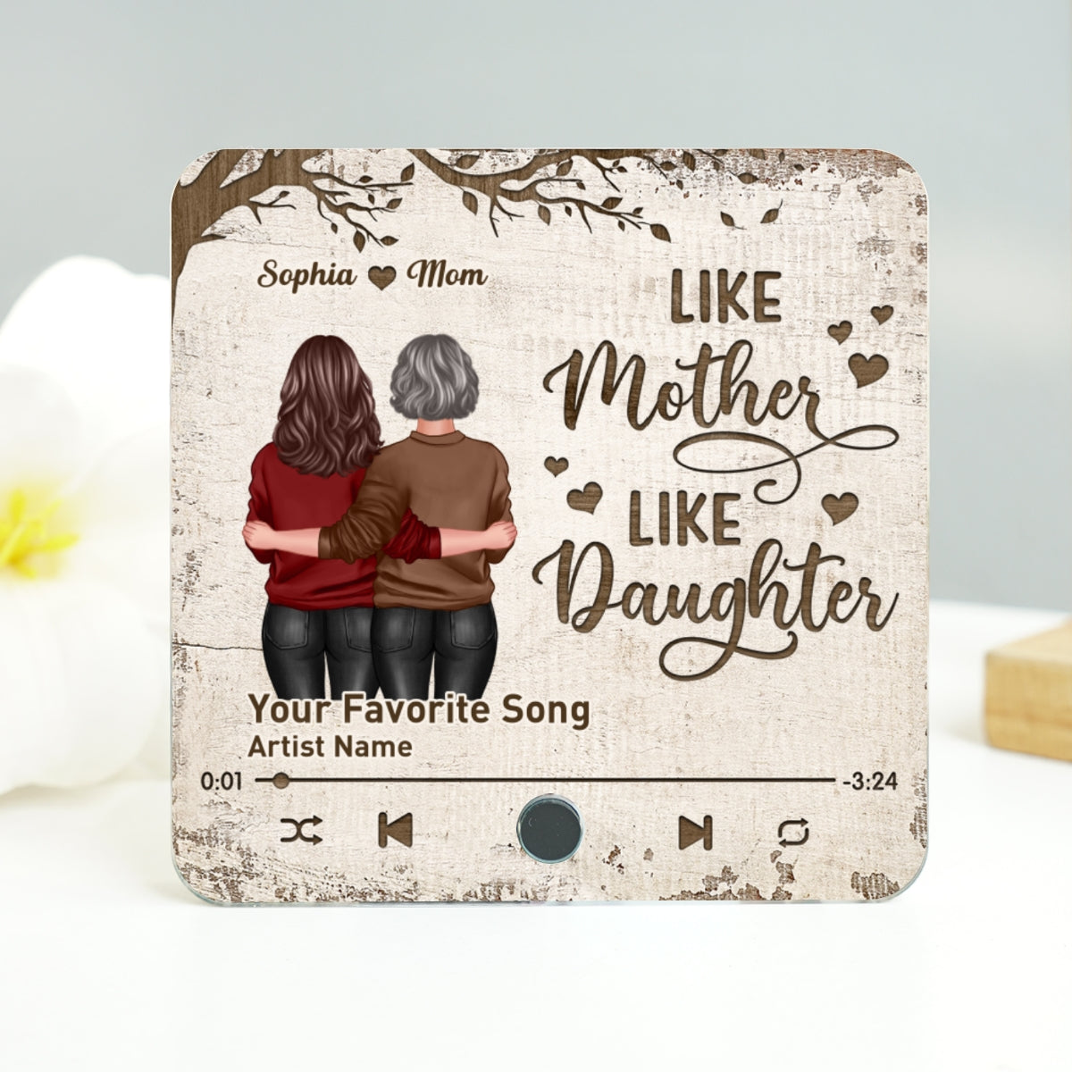 Mother Daughter Standing Back View Personalized Music Fridge Magnet, Gift For Mom Gift