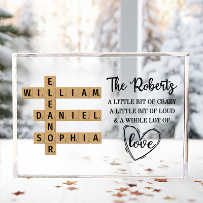 Family Whole Lot Of Love Crossword Puzzle Art - Captured In A Moment, Cherished For A Lifetime Personalized Acrylic Block Plaque