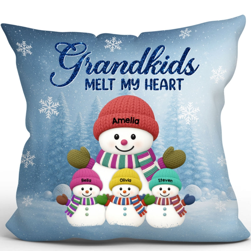 Christmas Snowman My Grandkids Melt My Heart - Personalized Pillow - Gift For Grandmas