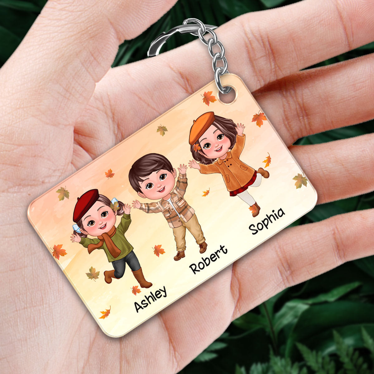 Happy Doll Kids Grandma Mom Fall Season Personalized Acrylic Keychain