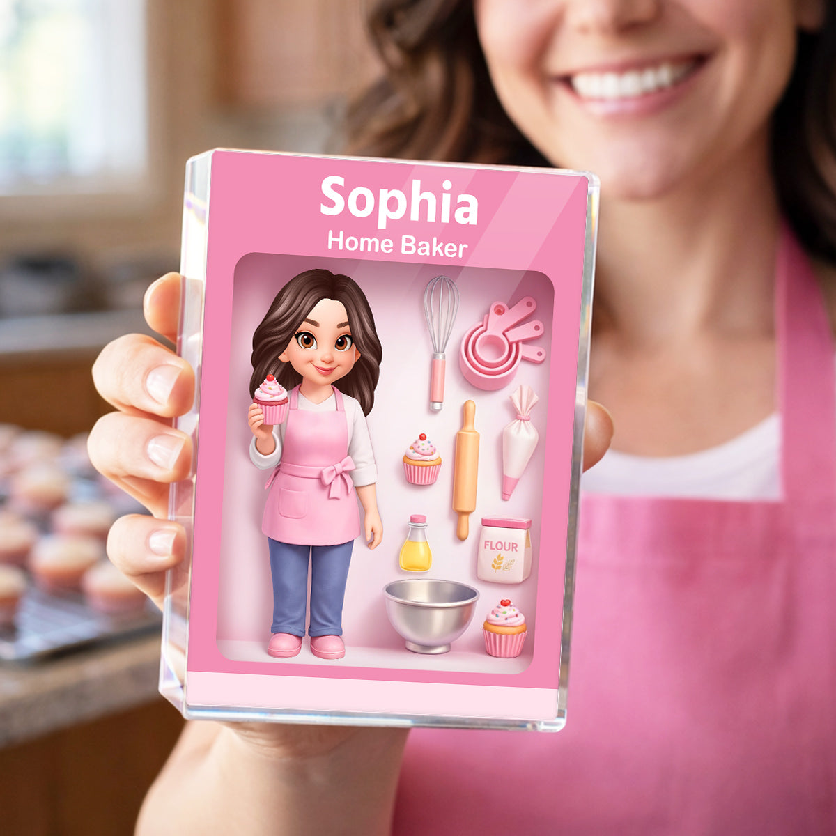 Home Baker 3D Action Figure - Personalized Acrylic Block - Gift for Bakers
