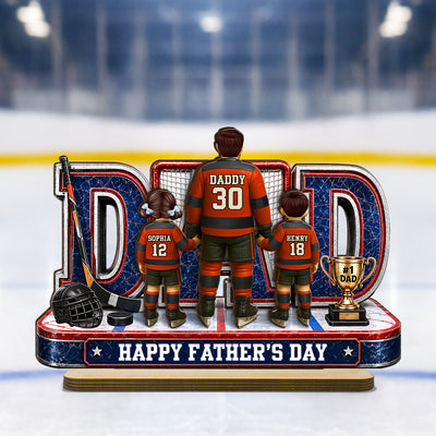 MVP Hockey Dad & Kids Together - Personalized 2-Layered Wooden Plaque - Father's Day Gift For Dad, Husband