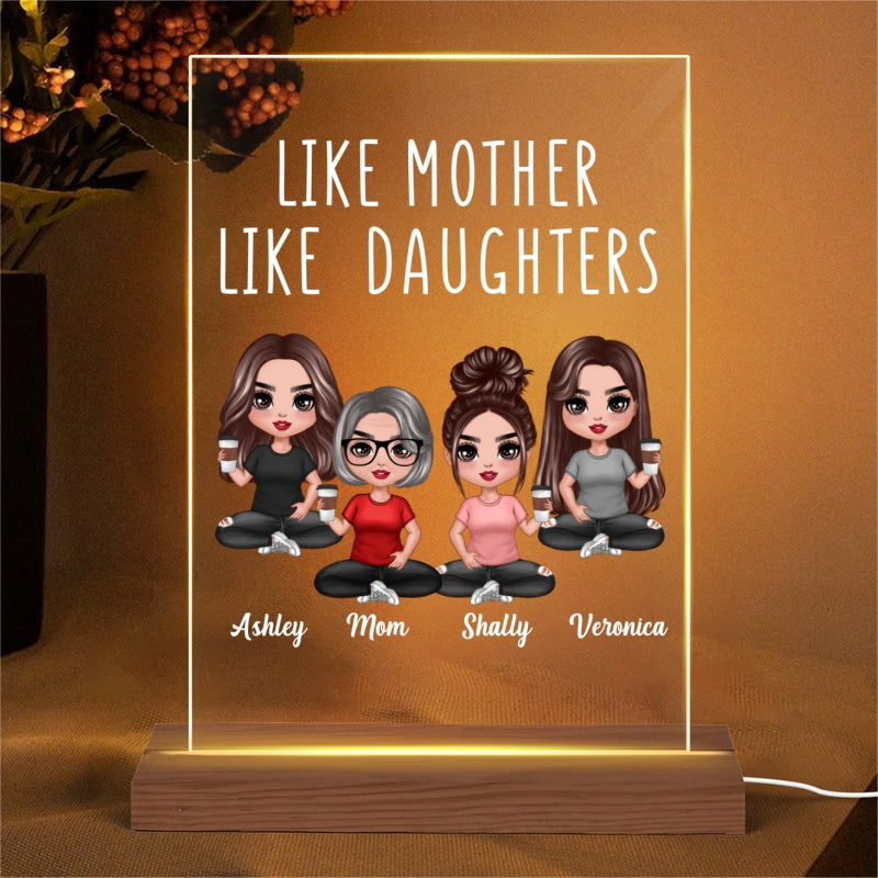 Like Mother Like Daughters Doll Mom And Daughters Sitting Christmas Gift Personalized Rectangle Acrylic Plaque LED Lamp Night Light