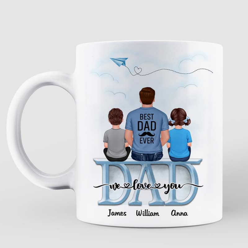 Dad Grandpa And Kids On Text Personalized Mug, Father's Day Gift For Dad, Grandpa, Husband