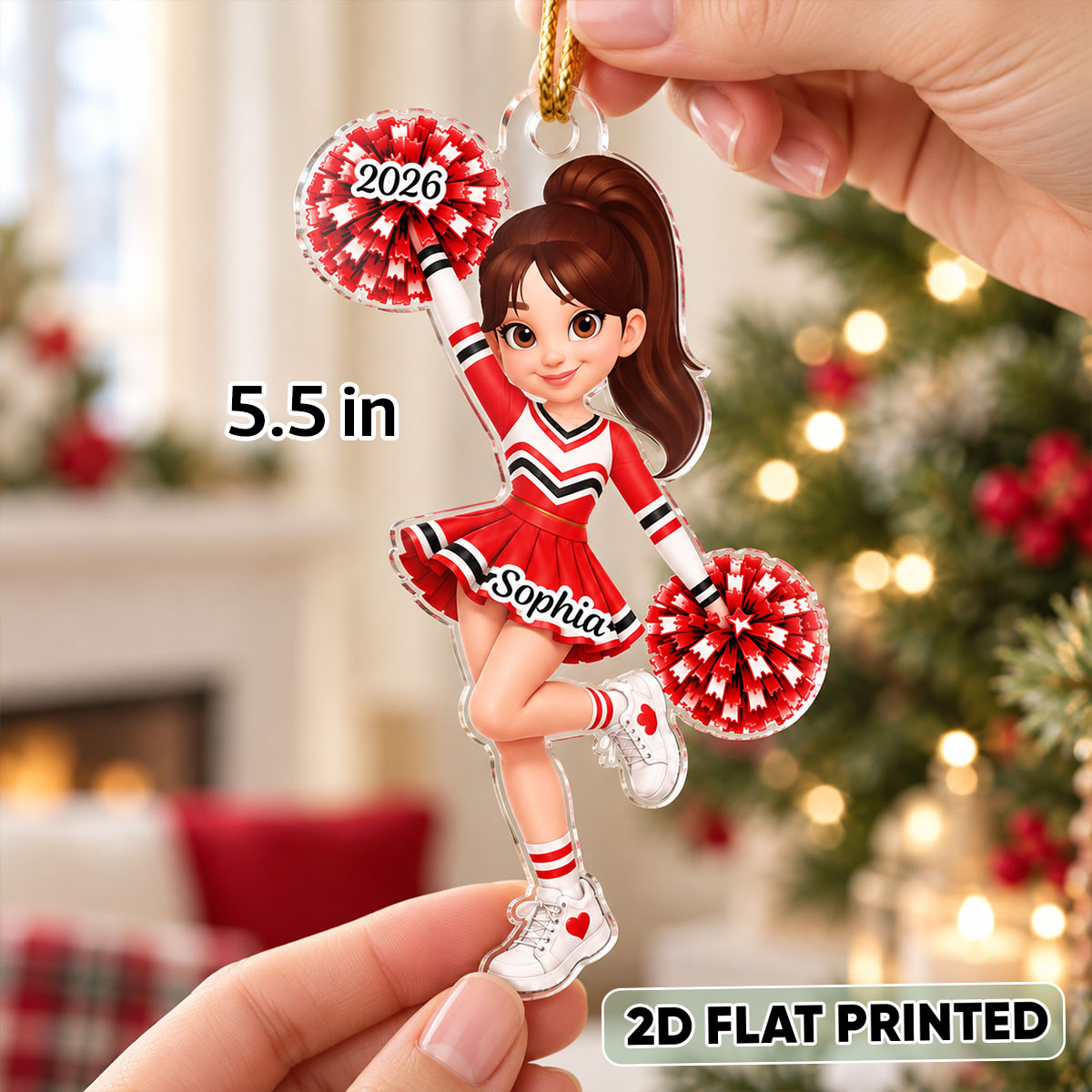 Custom Cheerleader Girl Name - Personalized Acrylic Ornament - Christmas Gift for Daughter, Granddaughter